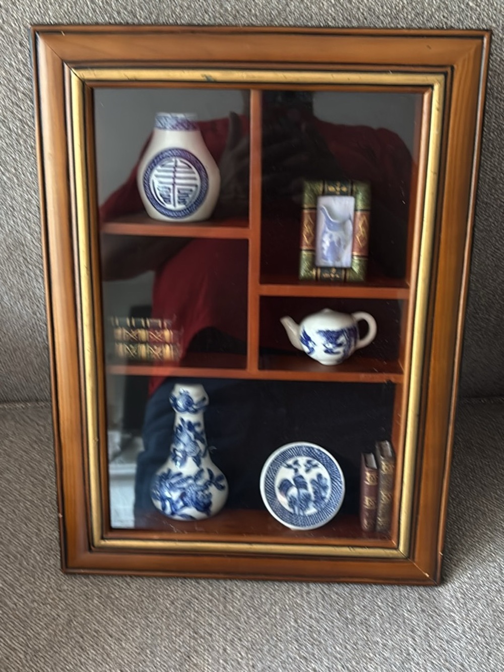 Vintage oriental cobalt blue  and White Porcelain Shadow Box Wall Decor